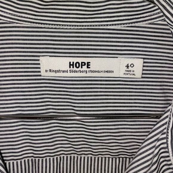 HOPE Womens Unravel Dress Sz 8 Navy Stripes‎ Button Front Collar Academia Casual - Picture 5 of 11